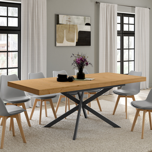 Table à Manger Extensible Rectangle Ines 6-10 Personnes Bois Et Noir 160-200 Cm