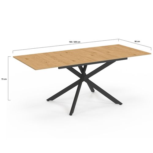 Table à Manger Extensible Rectangle Ines 6-10 Personnes Bois Et Noir 160-200 Cm