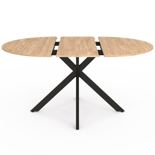 Table à Manger Extensible Ronde Alix 4-8 Personnes Pied Araignée Bois Et Noir 110-150 Cm