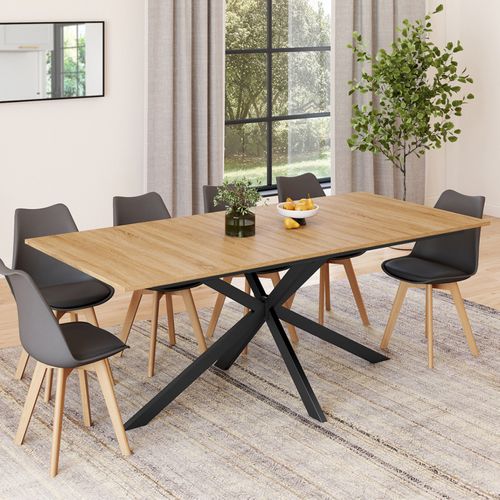 Table à Manger Extensible Rectangle Alix 8-12 Personnes Pied Araignée Bois Et Noir 200-240 Cm
