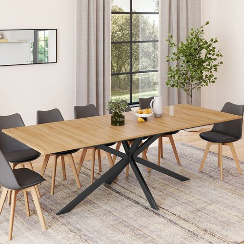 Table à Manger Extensible Rectangle Alix 8-12 Personnes Pied Araignée Bois Et Noir 200-240 Cm