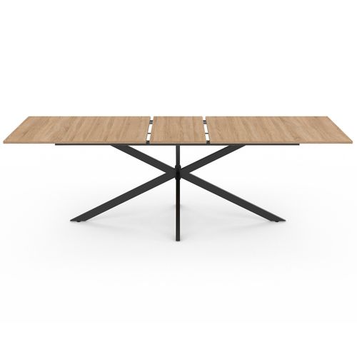 Table à Manger Extensible Rectangle Alix 8-12 Personnes Pied Araignée Bois Et Noir 200-240 Cm