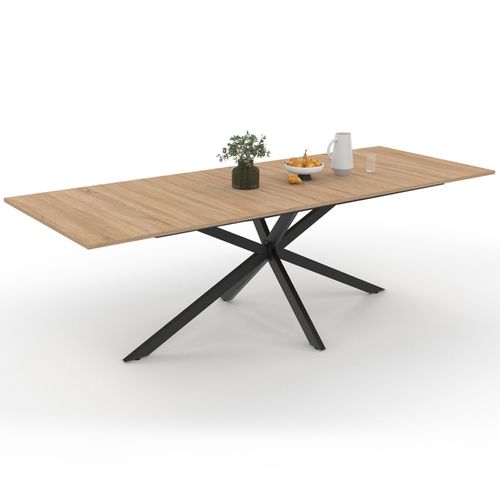 Table à Manger Extensible Rectangle Alix 8-12 Personnes Pied Araignée Bois Et Noir 200-240 Cm