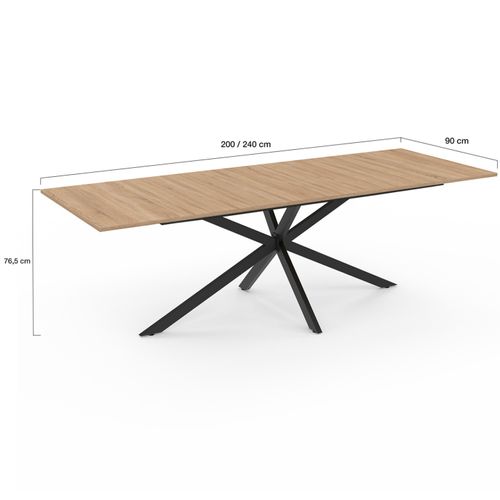 Table à Manger Extensible Rectangle Alix 8-12 Personnes Pied Araignée Bois Et Noir 200-240 Cm