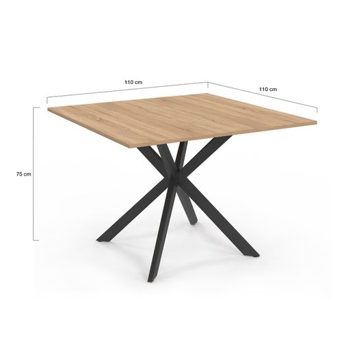 Table à Manger Carrée Alix 8 Personnes Pied Araignée Bois Et Noir 110 Cm