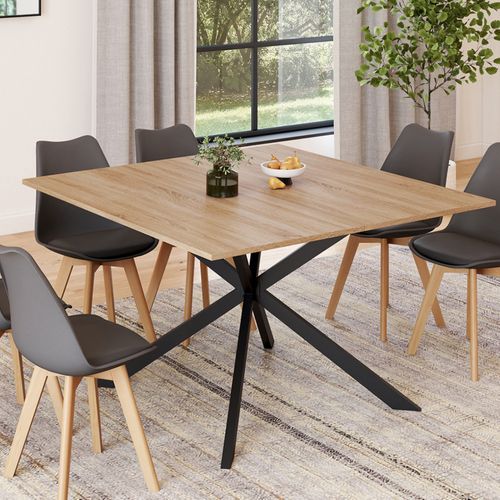 Table à Manger Carrée Alix 8 Personnes Pied Araignée Bois Et Noir 110 Cm