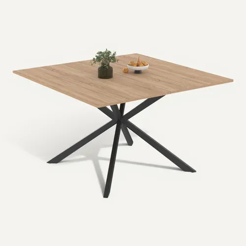 Table à Manger Carrée Alix 8 Personnes Pied Araignée Bois Et Noir 110 Cm