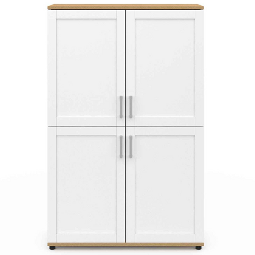 Buffet Haut H. 125 Cm Vito 4 Portes Blanc Et Bois