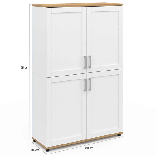 Buffet Haut H. 125 Cm Vito 4 Portes Blanc Et Bois