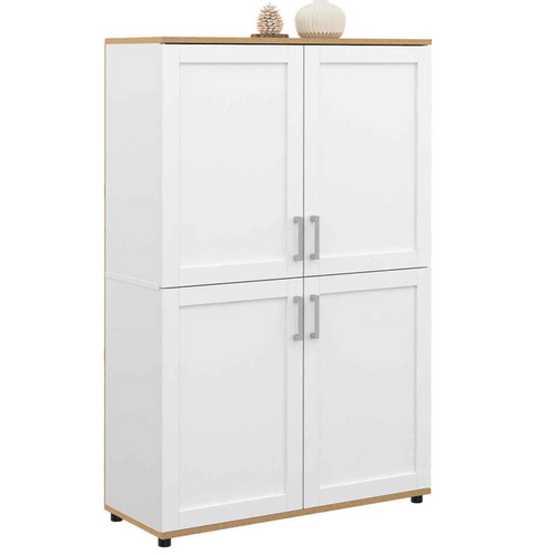 Buffet Haut H. 125 Cm Vito 4 Portes Blanc Et Bois