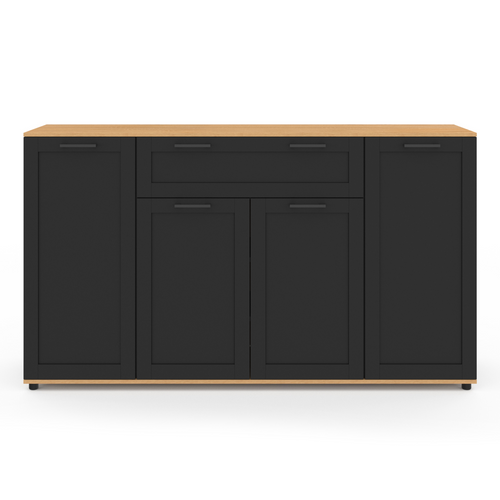Buffet 140 Cm Vito 4 Portes Et 1 Tiroir Noir Et Bois