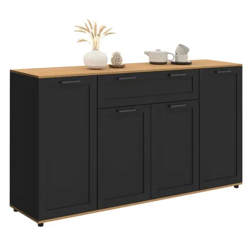 Buffet 140 Cm Vito 4 Portes Et 1 Tiroir Noir Et Bois
