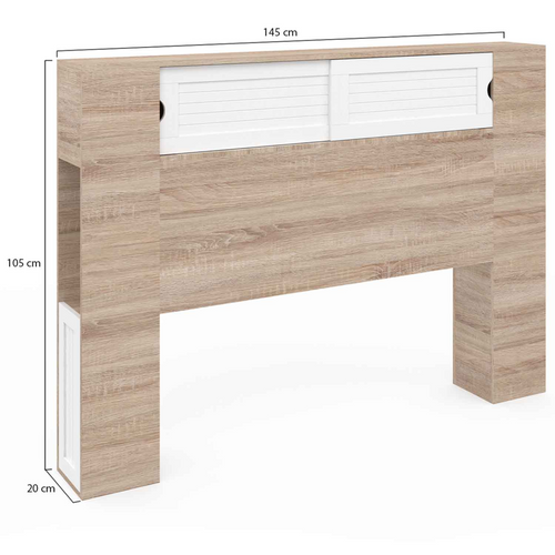 Tête De Lit Sur Pied Salem 145 Cm Avec Rangements Fermés Et Niches Bois Et Blanc