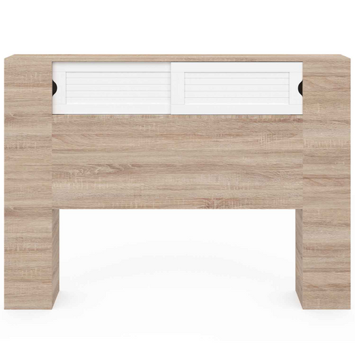 Tête De Lit Sur Pied Salem 145 Cm Avec Rangements Fermés Et Niches Bois Et Blanc