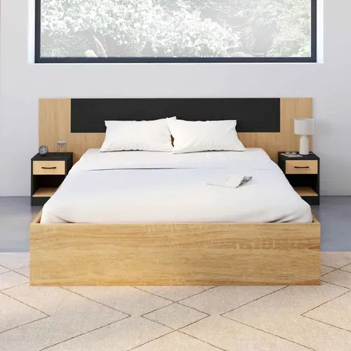 Tête De Lit Sur Pied Avec Chevets Modulables Sapa Pour Lit 140, 160 Ou 180 Cm Bois Et Noir