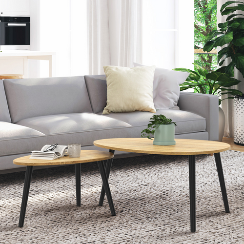 Lot De 2 Tables Basses Gigognes Gaia Bois Et Pieds Noirs Scandinave