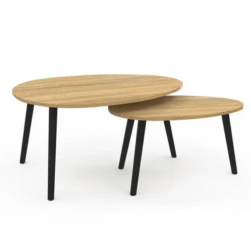 Lot De 2 Tables Basses Gigognes Gaia Bois Et Pieds Noirs Scandinave