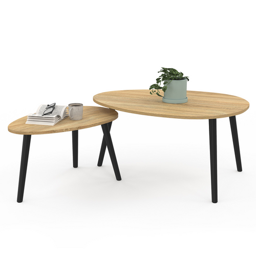Lot De 2 Tables Basses Gigognes Gaia Bois Et Pieds Noirs Scandinave