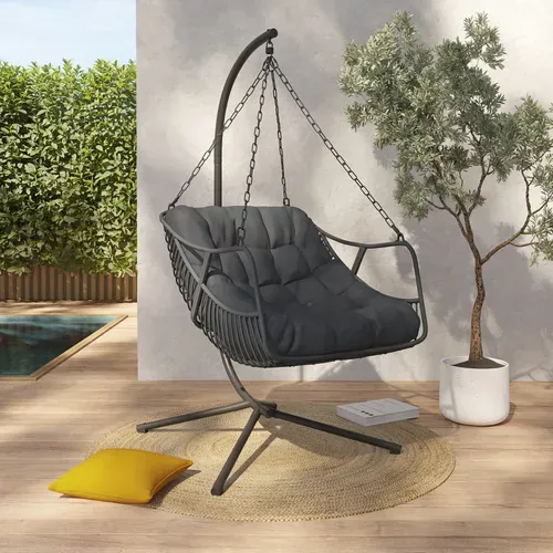 Fauteuil Suspendu Relax Loa Ajouré Effet Rotin Gris Avec Coussin Gris