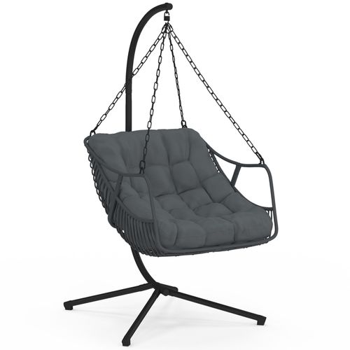 Fauteuil Suspendu Relax Loa Ajouré Effet Rotin Gris Avec Coussin Gris