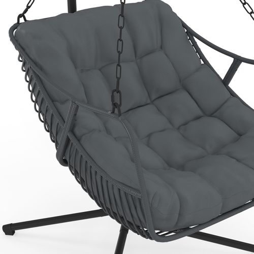 Fauteuil Suspendu Relax Loa Ajouré Effet Rotin Gris Avec Coussin Gris
