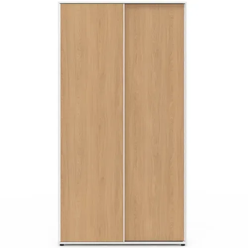 Armoire 2 Portes Coulissantes Slidea Blanc Et Bois Penderie 100 Cm Avec étagères Rangement Maxi Capa