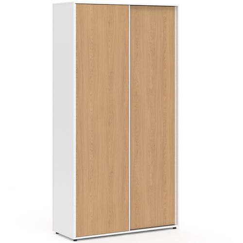 Armoire 2 Portes Coulissantes Slidea Blanc Et Bois Penderie 100 Cm Avec étagères Rangement Maxi Capa
