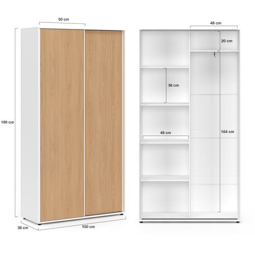 Armoire 2 Portes Coulissantes Slidea Blanc Et Bois Penderie 100 Cm Avec étagères Rangement Maxi Capa