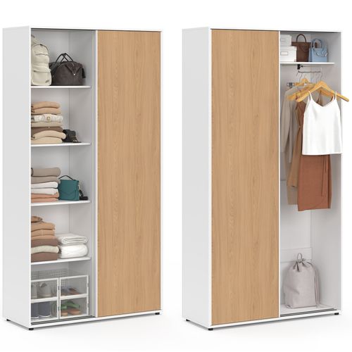 Armoire 2 Portes Coulissantes Slidea Blanc Et Bois Penderie 100 Cm Avec étagères Rangement Maxi Capa