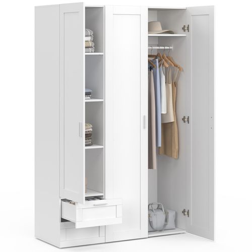 Armoire 3 Portes Vito Blanc Penderie 120 Cm Avec 2 Tiroirs Et étagères