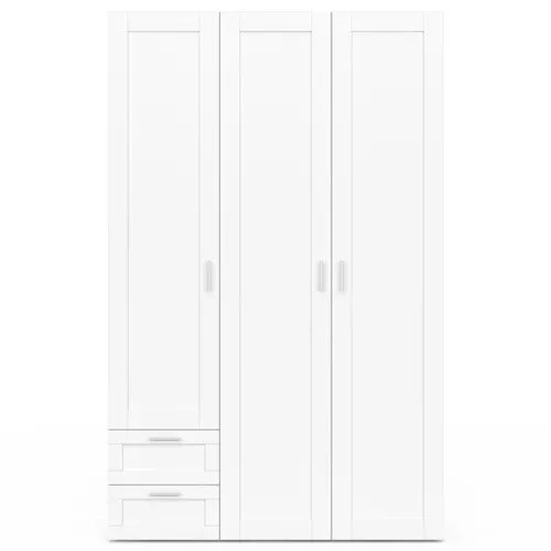 Armoire 3 Portes Vito Blanc Penderie 120 Cm Avec 2 Tiroirs Et étagères