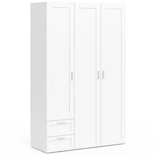 Armoire 3 Portes Vito Blanc Penderie 120 Cm Avec 2 Tiroirs Et étagères
