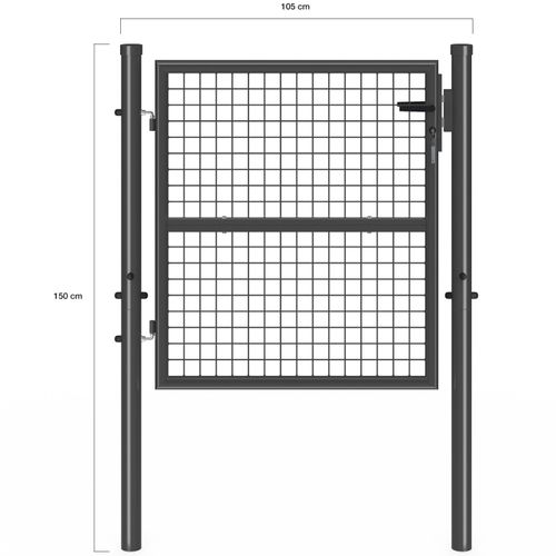 Portillon De Jardin 105 X 100 Cm En Acier Avec Serrure Et Poignée Gris Anthracite