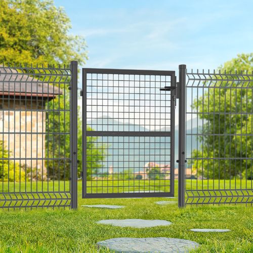 Portillon De Jardin 105 X 100 Cm En Acier Avec Serrure Et Poignée Gris Anthracite