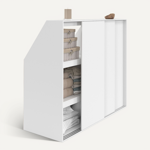 Armoire Sous Pente 3 Portes Coulissantes 3 Niveaux Tomi 130 X 50 X 70/110 Cm Blanc