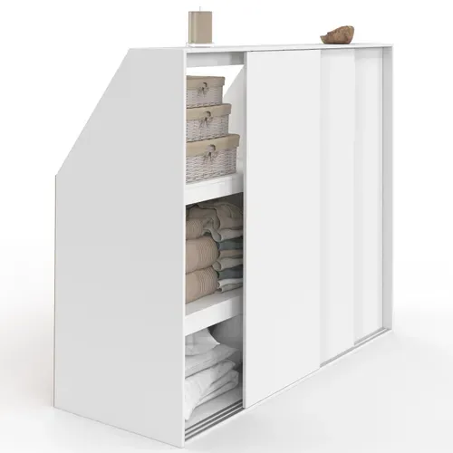 Armoire Sous Pente 3 Portes Coulissantes 3 Niveaux Tomi 130 X 50 X 70/110 Cm Blanc