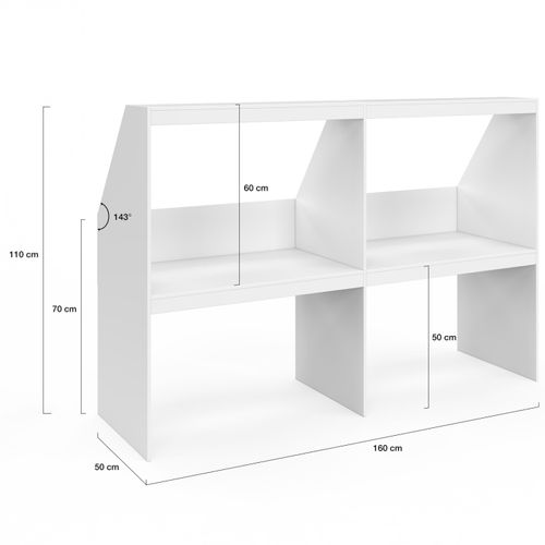 Etagère Sous Pente 4 Cases Tomi 160 X 50 X 110/70 Cm Blanc