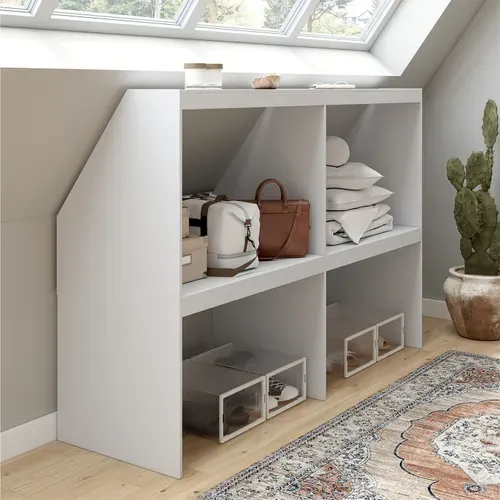 Etagère Sous Pente 4 Cases Tomi 160 X 50 X 110/70 Cm Blanc