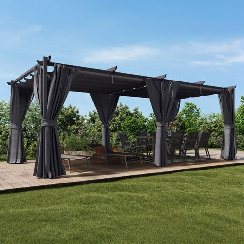 Pergola édition Intégrale Moustiquaire Toit Rétractable 3x6 M Et 6 Rideaux Gris