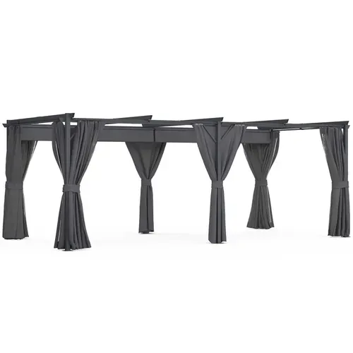 Pergola édition Intégrale Moustiquaire Toit Rétractable 3x6 M Et 6 Rideaux Gris