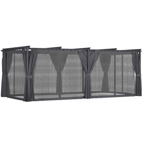 Pergola édition Intégrale Moustiquaire Toit Rétractable 3x6 M Et 6 Rideaux Gris