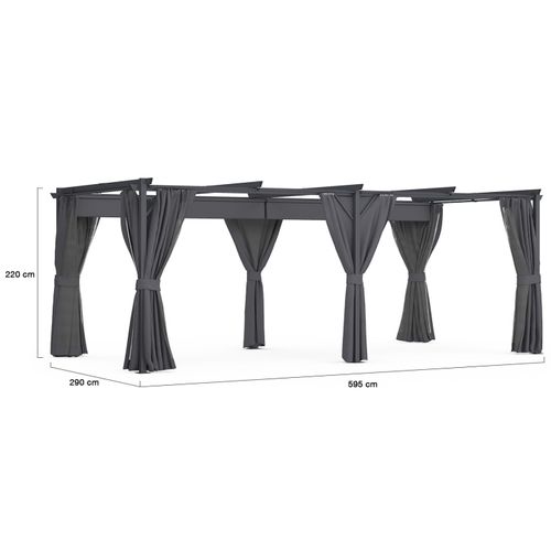Pergola édition Intégrale Moustiquaire Toit Rétractable 3x6 M Et 6 Rideaux Gris