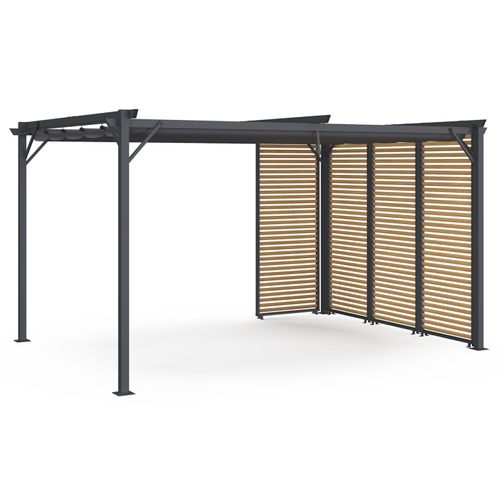 Pergola édition Collector Persiennes Horizontales Effet Bois Et Toit Rétractable 3x4m 4 Pans Modulab