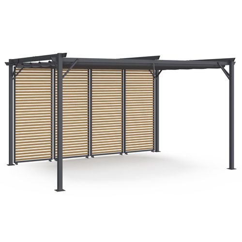 Pergola édition Collector Persiennes Horizontales Effet Bois Et Toit Rétractable 3x4m 4 Pans Modulab