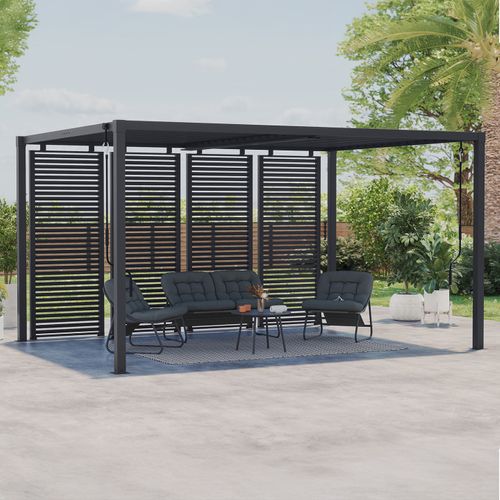 Pergola Bioclimatique Lames Orientables Acier 3x4 M Avec Persiennes Horizontales Gris Anthracite
