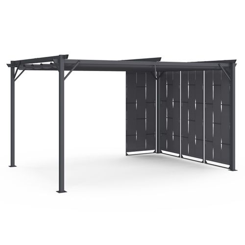 Pergola Persiennes En Tissu Toit Rétractable 3x4 M 4 Pans Modulables Gris Anthracite