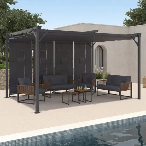 Pergola Persiennes En Tissu Toit Rétractable 3x4 M 4 Pans Modulables Gris Anthracite