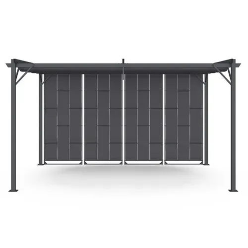 Pergola Persiennes En Tissu Toit Rétractable 3x4 M 4 Pans Modulables Gris Anthracite
