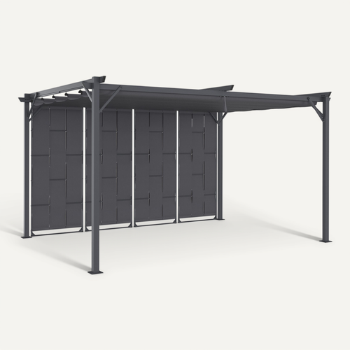 Pergola Persiennes En Tissu Toit Rétractable 3x4 M 4 Pans Modulables Gris Anthracite