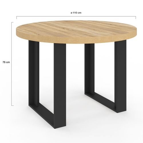 Table à Manger Fixe Ronde Phoenix 4 Personnes Bois Et Noir 110 Cm